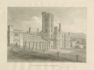 Ilam Hall: seepiapiirustus tekijältä John Chessell Buckler