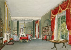 Kirjasto ja piirustushuone Bromley Hillissä, Kentissä (oikean Charles Longin istuin) tekijältä John Chessell Buckler