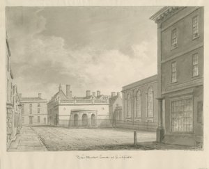 Lichfield - Market House: seepiapiirros tekijältä John Chessell Buckler