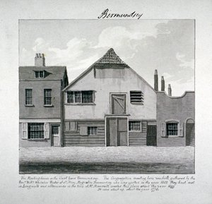 Pyhän Maria Magdalenan kokoushuone Court Yardissa, Bermondsey Square, Lontoo, c1828 tekijältä John Chessell Buckler
