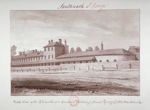 Pohjoinen näkymä Philanthropic Society Institutionista London Roadilla, Southwark, Lontoo, 1827 tekijältä John Chessell Buckler