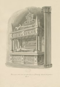 Penkridge Church - Sir Edward Littletonsin "kaksikerroksinen" hauta: seepiapiirros tekijältä John Chessell Buckler