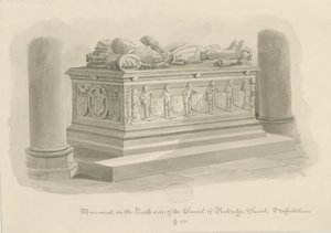 Penkridge Church - [Sir Edward Littletonin] hauta: seepiapiirros tekijältä John Chessell Buckler