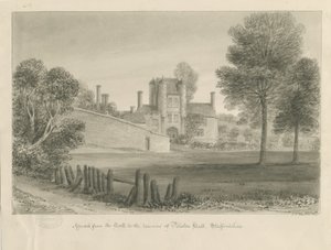 Pillaton Hall: sepia drawing tekijältä John Chessell Buckler