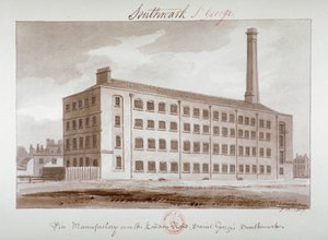 Pin-manufactory lähellä London Roadia, Southwark, Lontoo, 1827 tekijältä John Chessell Buckler
