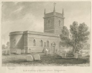 Rocester Church: seepiapiirustus, [1841] (piirustus) tekijältä John Chessell Buckler