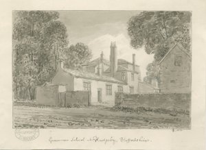 Rugeley Town - Grammar School: seepiapesupiirustus, 1824 tekijältä John Chessell Buckler
