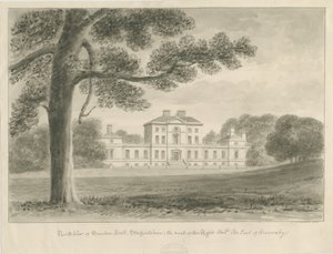 Sandon Hall: seepiapesupiirustus tekijältä John Chessell Buckler