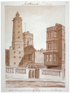 "Shot Manufactory, Tooley Street, London Bridgestä", Bermondsey, Lontoo, 1828 tekijältä John Chessell Buckler