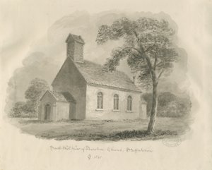 Stafford - Marston Chapel: seepiapiirros (vinjetoitu) tekijältä John Chessell Buckler