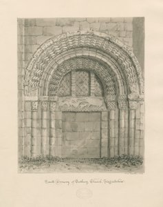 Tutbury Priory Church - South Doorway: seepiapesupiirros, 1812 tekijältä John Chessell Buckler