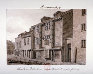 Näkymä Three Tunsin pubitalosta Jacob Streetillä, Bermondseyssa, Lontoossa, 1828 tekijältä John Chessell Buckler