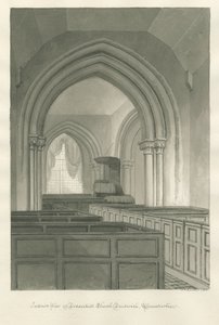 Worcestershire - Droitwich - Dodderhill Church Sisustus: seepiapiirustus tekijältä John Chessell Buckler