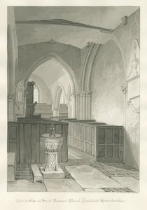 Worcestershire - Droitwich - Pyhän Andreaksen kirkon sisustus: seepiapiirustus, 1833 tekijältä John Chessell Buckler