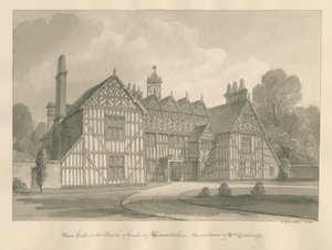Worcestershire - Hanbury - Meer Hall: seepiapiirros tekijältä John Chessell Buckler