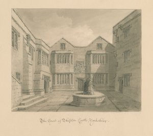 Yorkshire - Skipton Castle: seepiapiirros tekijältä John Chessell Buckler