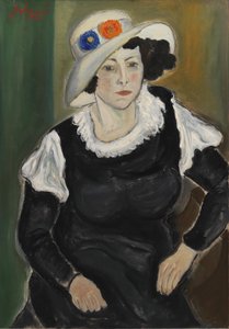 Nainen päällään hattu. Taiteilijan vaimo Dagny Marie Christensen