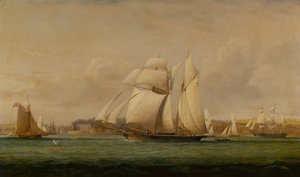 Top Sail Schooner, kaksi Royal Yacht Squadron Cutteria ja amerikkalainen kauppalaiva (öljy)