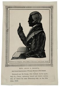 Pastori John H. Bumby, noin 1840 (puukaiverrus).