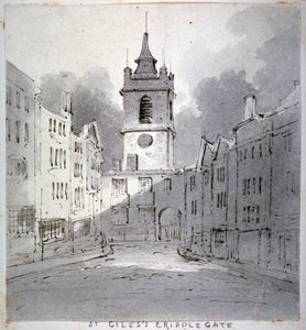 St Gilesin kirkko ilman Cripplegatea Fore Streetistä, Lontoon kaupungista, 1790. tekijältä John Claude Nattes