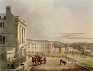 The Crescent, yksityiskohta kadusta, teoksesta Bath Illustrated by a Series of Views, kaiverrettu John Hill 1770-1850 julkaissut William Miller, 1804, akvatintti yksityiskohta teoksesta 92988. tekijältä John Claude Nattes