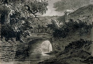 Näkymä osasta Serpentinen viemärijärjestelmää Hyde Parkissa, Lontoossa, c1817 tekijältä John Claude Nattes