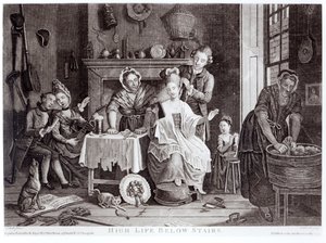High Life Below Stairs, kaiverrettu Caldwellin toimesta, julkaistu 1772. tekijältä John Collet