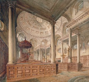 Sisäkuva St Stephen Walbrookin kirkosta, Lontoon kaupungista, 1811