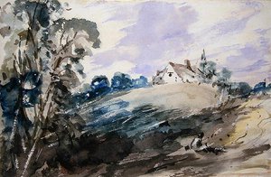 Mökki korkealla rannalla (akvarelli paperille) tekijältä John Constable