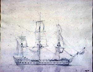 Man-o-war (grafiitti paperille) tekijältä John Constable