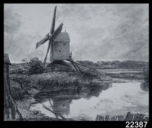 Mylly Stour-joen rannalla (hiili paperille) tekijältä John Constable