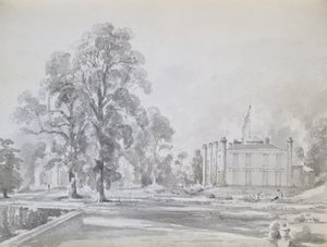 Coleorton Hall, Leicestershire, Sir George Beaumontin koti (kynä ja pesu) tekijältä John Constable