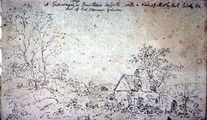 Mökki Branthamissa, näkymä Mistley Halliin (piirustus) tekijältä John Constable