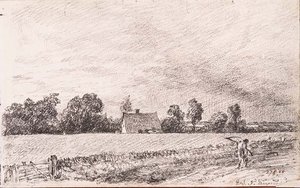 Mökit ja tie, East Bergholt, lyijykynä tekijältä John Constable