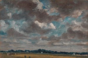 Laaja maisema harmaalla pilvellä, n. 1821. tekijältä John Constable