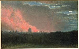 Lontoon tulipalo Hampsteadista nähtynä (öljy paperille asetettu paneeliin) tekijältä John Constable