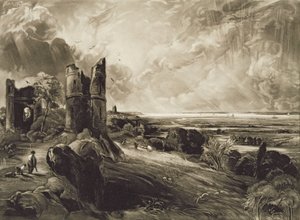 Hadleigh Castle, kaiverrus David Lucas (1802-81) n. 1832 (mezzotintti etsauksella) tekijältä John Constable