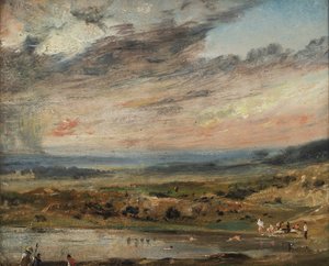 Hampstead Heath, lampi ja uimarit tekijältä John Constable