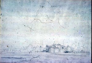 Talo rivillä puita (lyijykynä) tekijältä John Constable