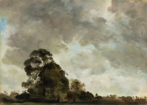 Maisema Hampsteadissa, Tree and Storm Clouds, n. 1821 (öljy paperille asetettu paneeliin) tekijältä John Constable