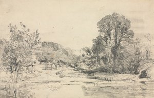 Maisema ja puita ympäröivät lampi tekijältä John Constable