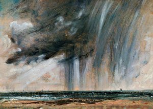 Myrskysade meren yllä, merimaisematutkimus sadepilvillä, n. 1824-1828, John Constable (1776-1837), öljy paperille kankaalle, 22,2x31 cm tekijältä John Constable