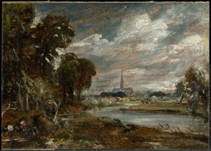 Salisburyn katedraali Nadderjoelta nähtynä tekijältä John Constable