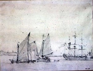Toimitus Thamesissa (grafiitti paperille) tekijältä John Constable
