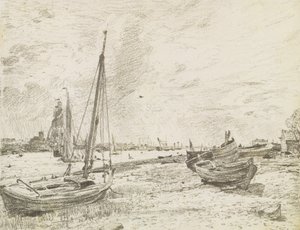 Toimitus Thamesilla, n. 1818 (grafiitti paperilla) tekijältä John Constable