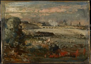 Luonnos teokseen "Waterloo Bridgen avajaiset Whitehall Stairsilta nähtynä, 18. kesäkuuta 1817" tekijältä John Constable