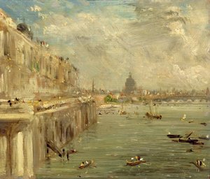 Somerset House Terrace Waterloon sillalta, n. 1819 tekijältä John Constable
