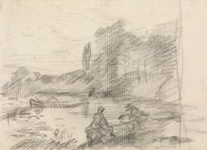 Kaksi hahmoa joen rannalla tekijältä John Constable