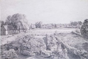 Näkymä East Bergholtiin Goldingin, konstaapelin talon, keittiöpuutarhan yli tekijältä John Constable
