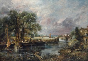 Näkymä Stourin varrella lähellä Dedhamia, täysimittainen luonnos, noin 1821-22 (öljy kankaalle). tekijältä John Constable